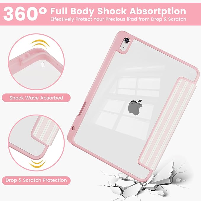 Case Compatible with iPad (A16) 11th Generation 11 Inch 2025/10th Generation 10.9 Inch 2022 Shockproof Hybrid Slim Stand Cover with Clear Back Shell &amp Pencil Holder Auto Wake/Sleep Z014