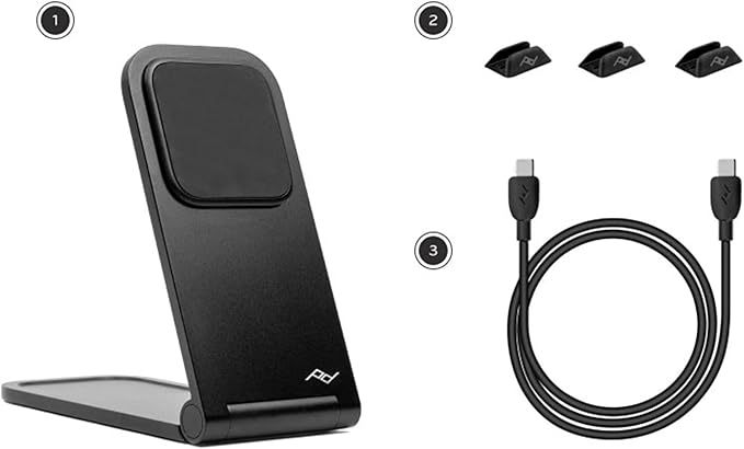 Peak Design Wireless Charging Stand Black Qi2 Charging Grippy Silicone Base Works with Peak Design Mobile Cases MagSafe Compatible for iPhone Samsung and Google Pixel Phones