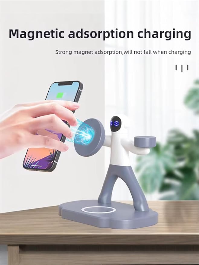 Spaceman 3-in-1 Dual 15W Fast Charging Magnetic Wireless (Light Gray &amp White)