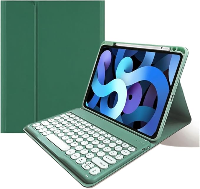 Keyboard Case for iPad Pro 11 inch (M5 2025) Case with Detachable Round Key Color Keyboard Cover Supports Pencil Magnetic ChargingDark Green
