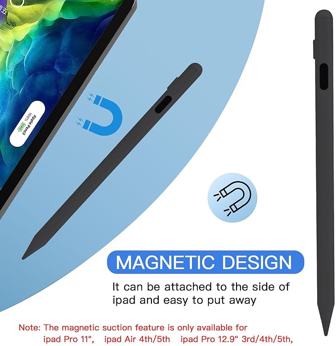 Stylus Pen for iPadfor Apple Pencil Pro 1st/2nd Generation: for 2018-2024 iPad 10/9/8/7/6th iPad Pro 12.9/11/13-inch M4 iPad Air 3/4/5/M2 iPad mini 5/6thPalm RejectionTilt SensitivityBlack