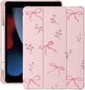 Cute Ribbon Bow Flower for iPad Air 3 Case with Pencil Holder Auto Sleep/Wake Pink Leather Soft TPU Back Cover for iPad Pro 10.5 Inch 2017