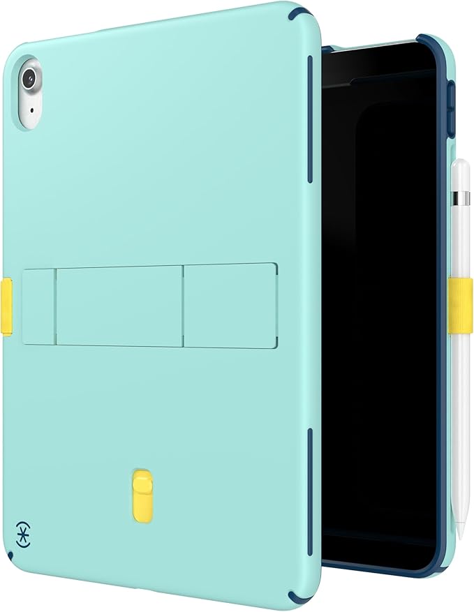 Speck iPad 10.9 Inch Tablet Case and Stand - Scratch Resistant Drop Protection &amp Quick Release Kickstand - for iPad 10th Gen 2022 - StandyShell Glass Teal/Deep Sea Blue/Daisy Yellow