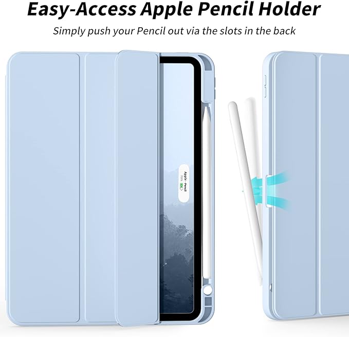 Aoub New iPad Pro 12.9 Case 6th Generation 2022 / 5th Gen 2021/ 4th Gen 2020 with Built-in Pencil Holder Auto Wake/Sleep Slim Stand Soft Back Shell Smart Cover for iPad Pro 12.9 Inch Sky Blue