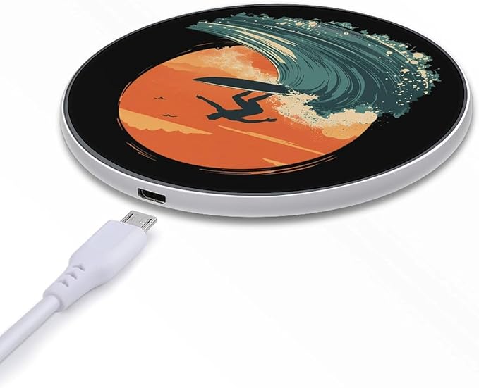 Surfer Surfing Riding The Wave Sunset Phone Charger Magnetic Charging Pad Anti-Slip with USB Cable