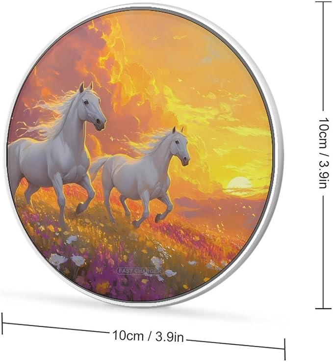 Horses Running Flower Field Sunrise Phone Charger Magnetic Charging Pad Anti-Slip with USB Cable