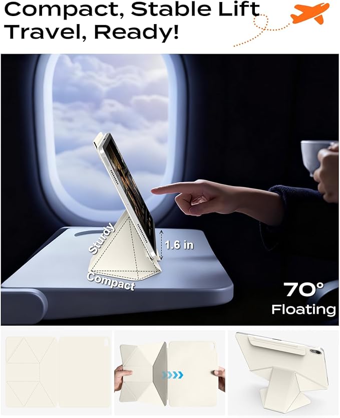 JKSML Dynamic Folio Case for iPad Air M4/M3/M2 11 &amp Air 4th/5th Gen 10.9 Detachable Pencil Holder 20+ Multi-Angle Origami Cover Slim &amp Ergonomic &amp Powerful Magnetic - Cream