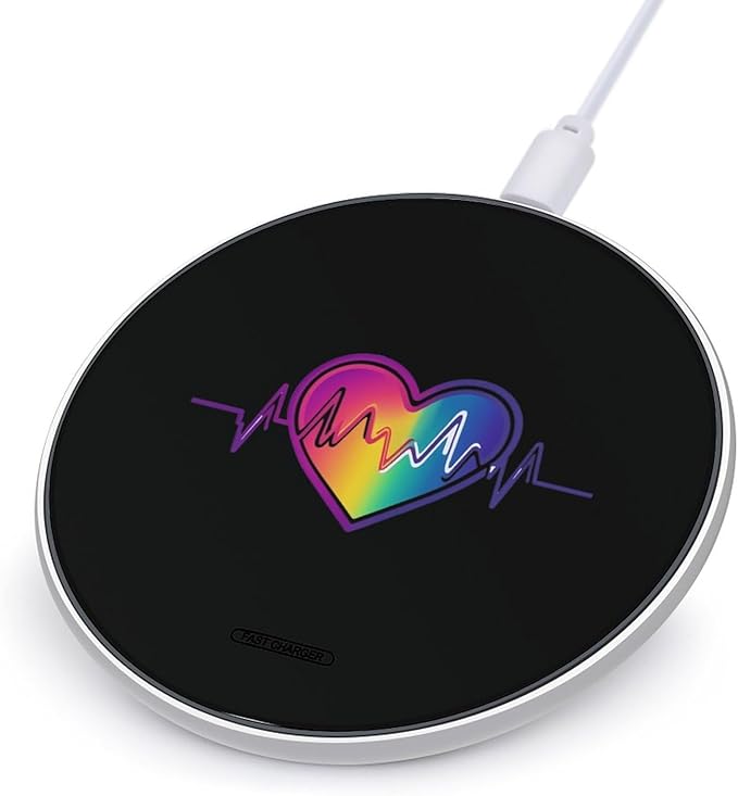 Heartbeat Rainbow Heart Wireless Charger Anti-Slip Wireless Charging Pad Slim Charger Mat for Men Women