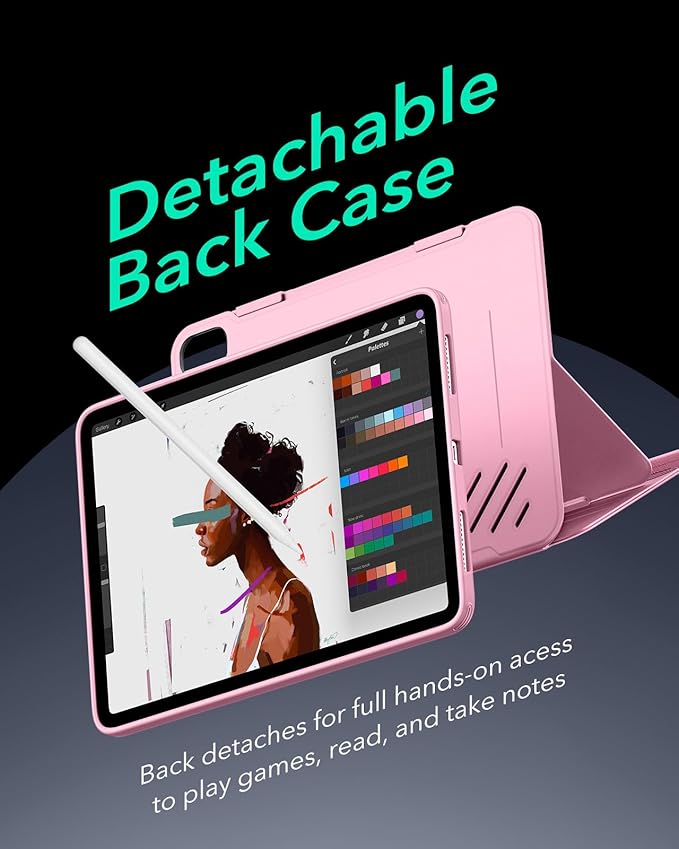 ESR for iPad Air 11 Inch Case M4/M3/M2 (2026/2025/2024) iPad Air 5th/4th Gen Case (2022/2020) 10.9 Inch Removable Magnetic Cover Adjustable Portrait/Landscape Stand 9 Standing Angles Pink