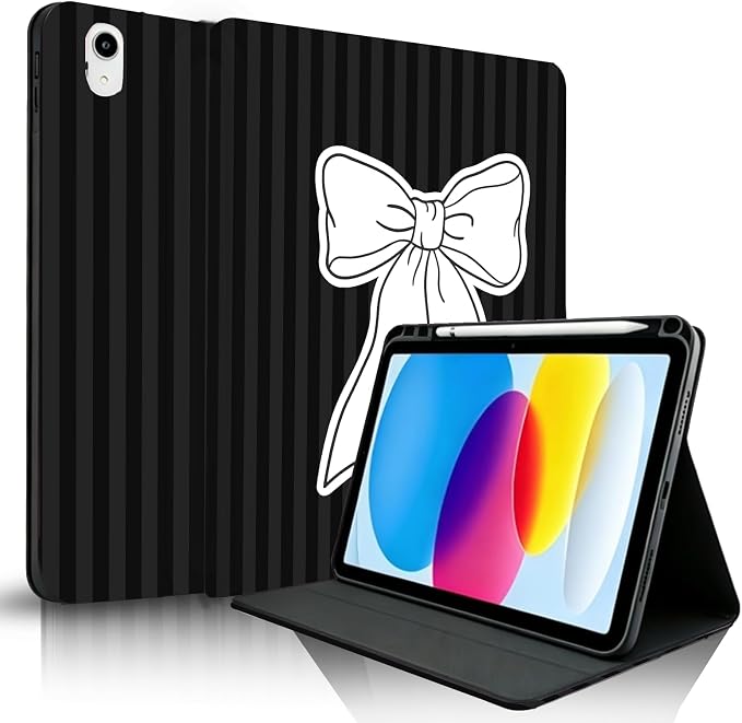 Black Striped-White Ribbon Bow