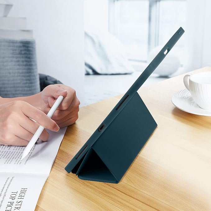 SIWENGDE Cases for iPad Pro 12.9 Case 6th/5th/4th Generation (2022/2021/2020) with Pencil Holder [Apple Pencil Wireless Charging] Soft TPU Smart Tri-fold Stand Protective Cover(Teal)