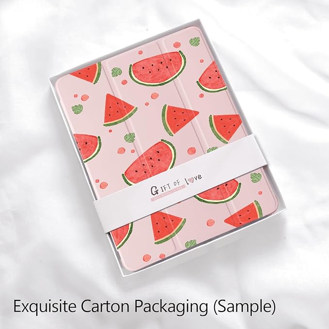 Cute Kawaii Watermelon for iPad mini 7 A17 Pro 2024/iPad Mini 6 Case with Pencil Holder Auto Sleep/Wake Pink Leather Soft TPU Back Cover