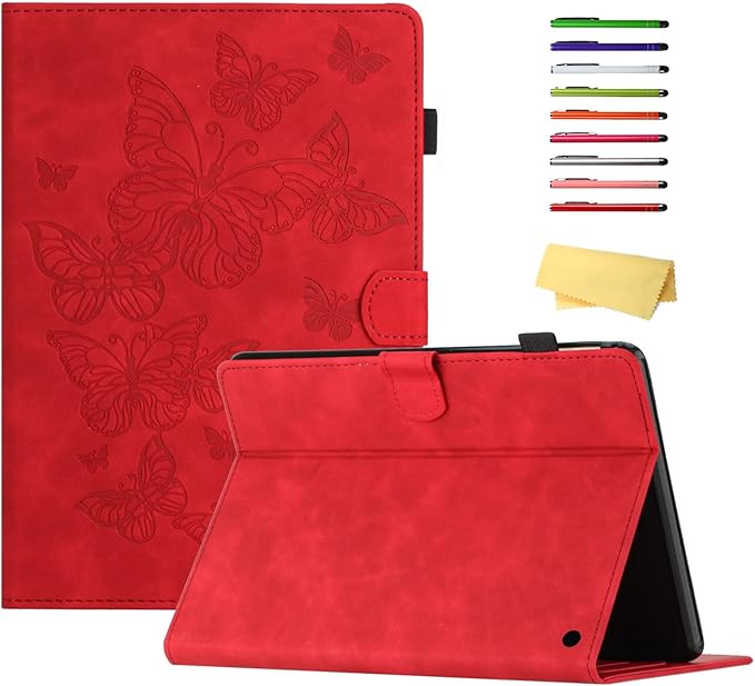 Case for Amazon Kindle Fire HD 8 &amp Fire HD 8 Plus (12th/10th Generation 2024/2022/2020) 8 with Stand/Pencil Holder [Auto Sleep/Wake]UUcovers Embossed Magneic Smart Folio Cover Red Butterfly