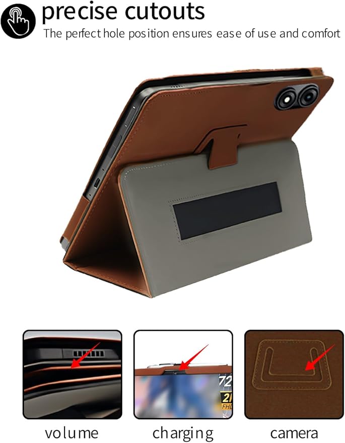 for TABWEE T60 Pro/VekfulPC T60 Pro 13.4 Inch Android Tablet CaseBOVUGAC Folding Stand Protective Cover with Pencil Holder and Wrist StrapFull Protection Premium PUScratch Resistant(Brown)