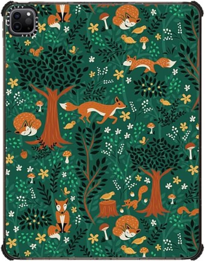 CASETiFY Impact Case for iPad Pro 12.9 (3rd/4th/5th/6th Gen) - Foxes in an Emerald Forest - Clear Black