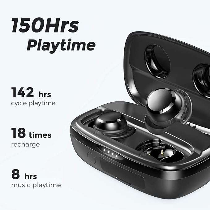 Tribit Wireless Earbuds 110H Playtime Bluetooth 5.3 IPX8 Waterproof Touch Control True Wireless Bluetooth Earbuds with Mic Earphones in-Ear Deep Bass Built-in Mic Bluetooth Headphones FlyBuds 3