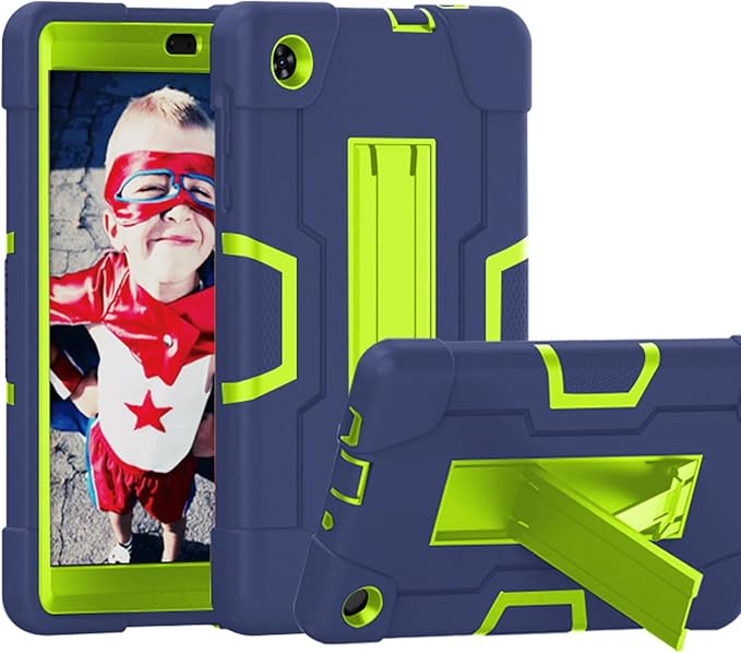 Case for for Alcatel Joy Tab 2 Tablet 8-inch 2020 Release (Model: 9032Z) - [Built-in Kickstand] Anti Slip Kids Friendly Shockproof Silicone Protective Cover (Navy Blue/Green)