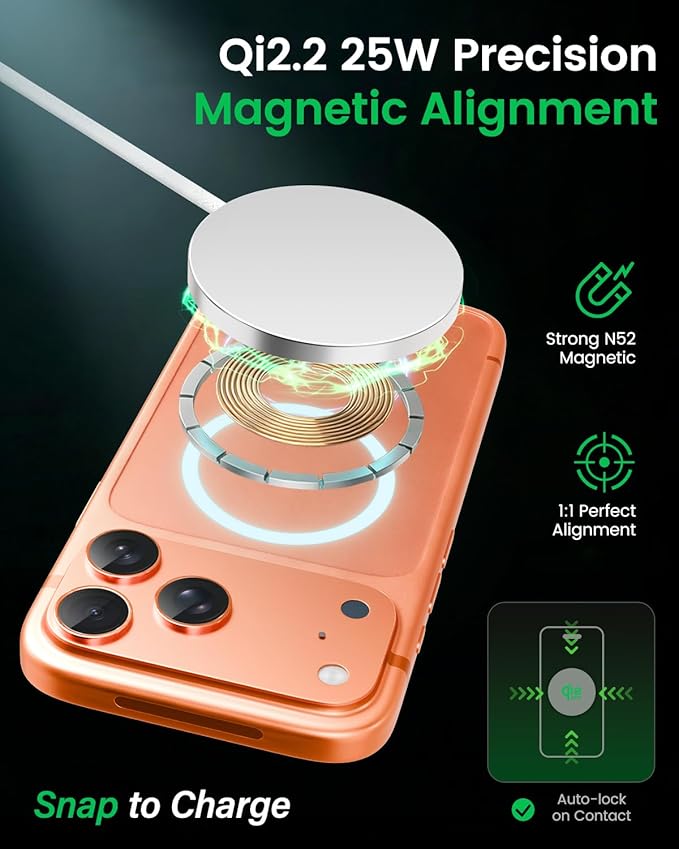 25W Magnetic Wireless Charging Pad: Qi2.2 Qi2 MagSafe Fast Charger for iPhone Air 17e 17 16 15 14 Pro Max Samsung Galaxy S26 S25 Google Pixel 10 &amp AirPods Gift Ideal for Desk Travel (White 1Pa
