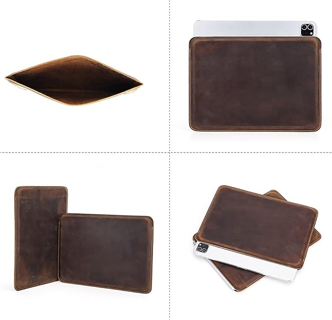 Top Grain Leather 11 Sleeve Slim Protector Case for Tablet Solid Vintage Design Fully Handmade Compatible with 10.5/10.9/11 iPad Pro/Air 10.2 iPad 7th/8th/9th Gen Coffee 11 Inch