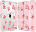 May Chen Case for iPad Pro 11-Inch M5/M4 2025/2024 (6th/5th Generation) Clear Transparent Print Back Shell Slim Stand Shockproof Tablet Cover Auto Wake/Sleep Bow Strawberry