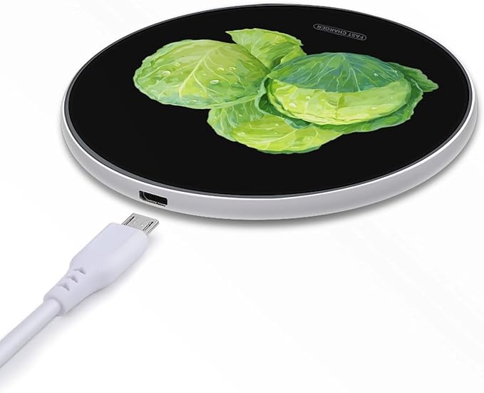 Green Cabbages Fast Portable Charger 10W Funny Graphic Phone Charging Pad with USB Cable