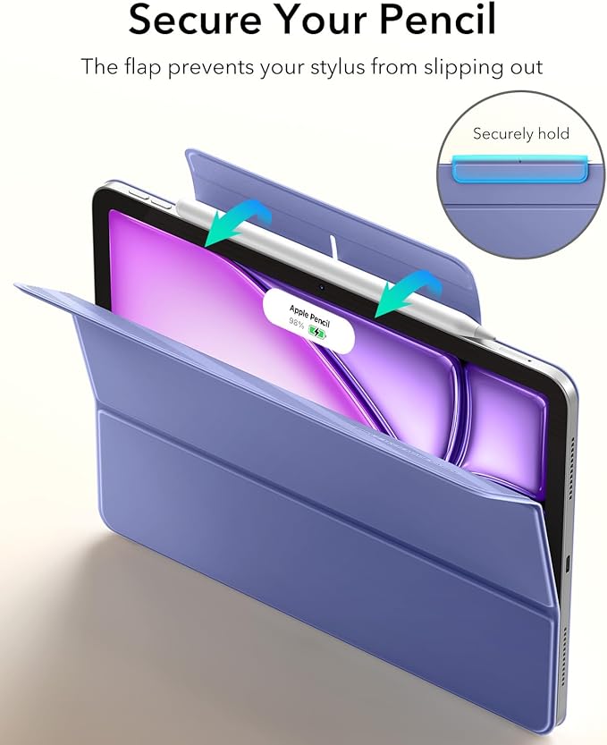 ESR for iPad Air 13 Inch Case M4/M3/M2 (2026/2025/2024) iPad Pro 12.9 Case Powerful Magnetic Attachment Slim Trifold Stand Case Supports Pencil Pro &amp Pencil (USB-C) Rebound Series Lavender