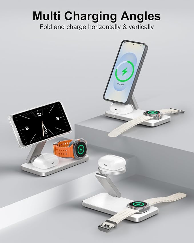 3-in-1 Charging Station for Samsung Magnetic Fast Wireless Charger Stand Compatible with MagSafe for Galaxy S26/S25/S24/S23/Z Fold/Flip Series Galaxy Watch Ultra/8/7/6/5 Galaxy Buds Pro/4//3/2