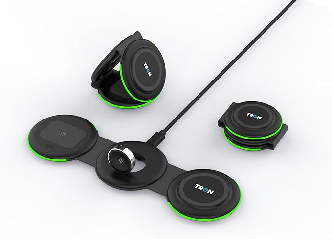 Tron 3 in 1 Foldable Magnetic Wireless Charger - Travel Charging Pad Dock for Apple Watch iPhone 16 15 14 13 12 Pro Max Plus &amp Airpod