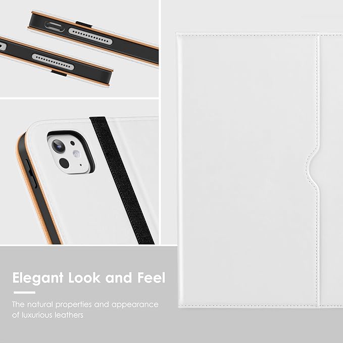 VIKESI Case for iPad Pro 13-inch M5 or M4 Released in 2025 or 2024 Leather Stand Cover with Apple Pencil Holder Auto Wake/Sleep Multiple Viewing Angles Built in Hand Strap &amp PocketWhite