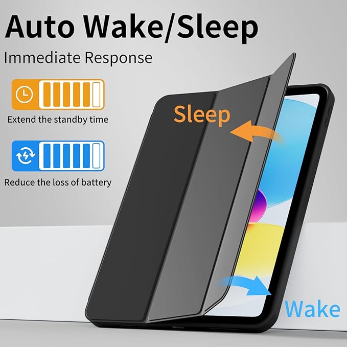 for iPad (A16) 11th Generation Case 11 Inch 2025 for iPad 10th Generation Case 10.9 Inch 2022 with Pencil Holder Smart Trifold Stand Slim Protective Cover Auto Wake/Sleep Black