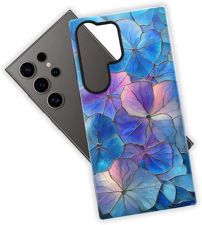 Blue Hydrangea Floral Stained Glass Aesthetic