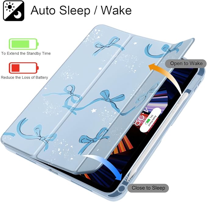 Tuiklol Case for iPad 11 inch (A16 Chip) 2025 Generation 11th / iPad 10.9 inch 2022 10th Gen Buit in Pencil Holder with Shockproof Cover Clear Transparent Back Shell Auto Wake/Sleep Bow-Blue