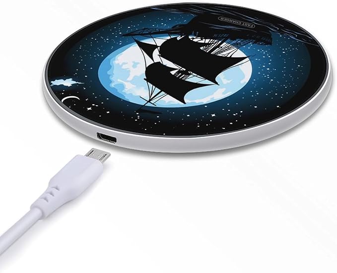 Moonlit Pirateships Silhouette Wireless Charger Anti-Slip Wireless Charging Pad Slim Charger Mat for Men Women