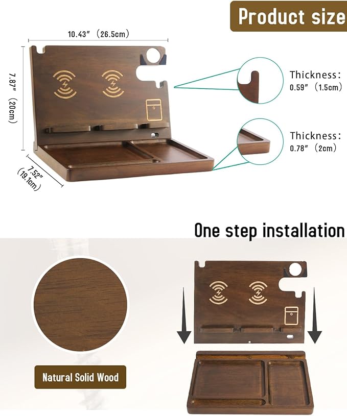 Wireless Charging Station for Samsung 2 Phones Galaxy Watch 7/6/5/4/3/2 Galaxy Buds Wood Phone Docking Station for men Android Charging Station Nightstand Organizer Phone Holder for Desk Gifts for Men