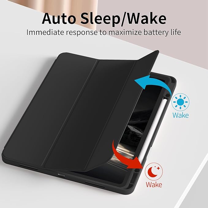 for iPad Pro 13 inch Case (M5/M4) 2025/2024 Slim Protective Cover with Pencil Holder Soft TPU Back Cover Trifold Stand Auto Wake/Sleep A2925 A2926 A3007 A3362 A3359 (Black)