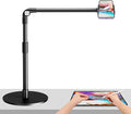 elitehood Heavy Duty Aluminum Overhead Phone Stand 15 in Long Arm iPhone Holder for Video Recording 360 Degrees Swivel Tilt Overhead Phone Mount for Filming Meeting Cooking Painting and Crafting