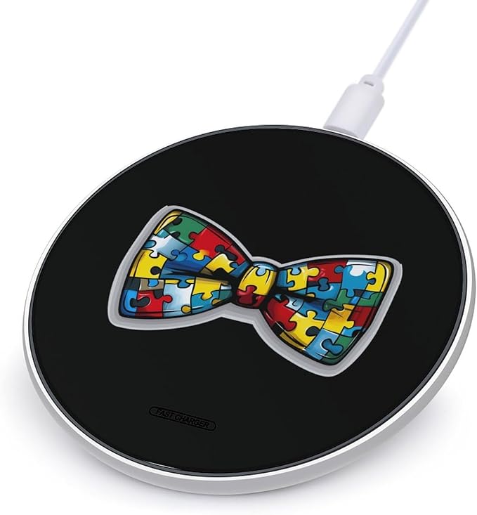 Autism Awareness Bow Wireless Charger Anti-Slip Wireless Charging Pad Slim Charger Mat for Men Women
