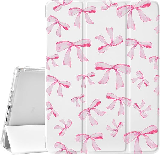 Idocolors Cute Bowknot Pad Case for 9.7 Inch iPad 5th/6th Generation Clear TPU Smart Stand Back Cover with Pencil Holder Auto Wake/Sleep Foldable Four-Corner Shockproof Protective for iPad 2017/2018