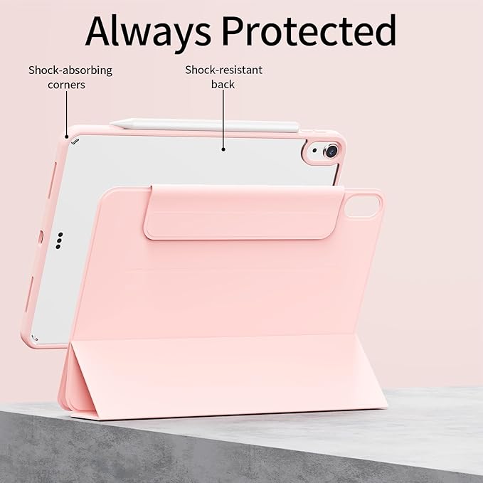 for iPad (A16) 11th Generation 11 Inch 2025/ 10th Generation 10.9 Inch 2022 Hybrid Case with Pencil Holder | Detachable Magnetic Cover | Portrait/Landscape Stand | Clear Hard Back Pink