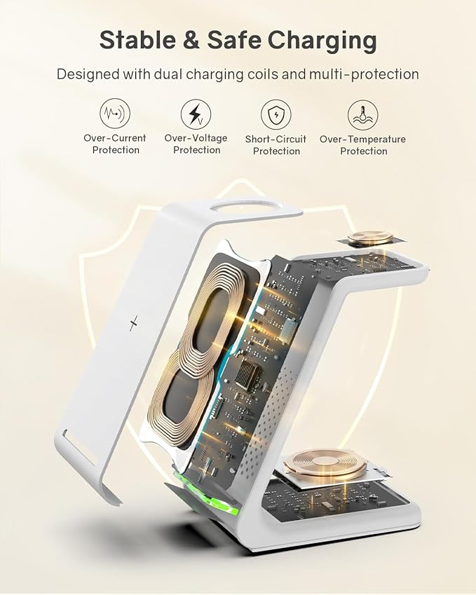 Wireless Charging Station for Apple - 3 in 1 Wireless Charger Stand Dock Watch and Phone Charger Station for Apple Watch 11/8/7/SE/6/5/4/3/2 iPhone 17 16-12 Pro Max SE XS X Samsung AirPods Pro/3/2