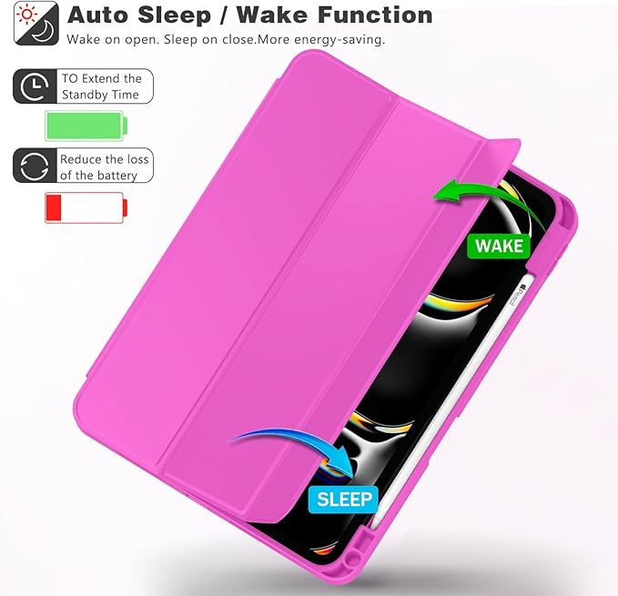 ZryXal iPad Pro 11 Inch Case (M5) 2025/ (M4) 2024 (Model: A2836/A2837/A3006) Trifold Stand Smart Cover with Pencil Holder and Soft TPU Back Auto Wake/Sleep (Deep Pink)
