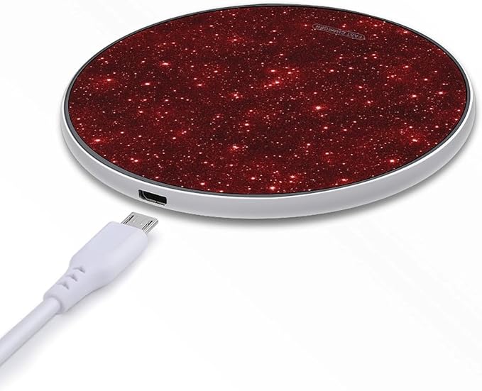 Red Glittery Pattern Phone Charger Magnetic Charging Pad Anti-Slip with USB Cable