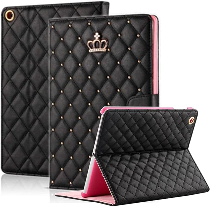 for iPad 9.7 Inch 6th/5th Generation 2018/2017 CaseiPad air 2/iPad AirCrown Bling Diamond Cute PU Leather Smart Auto Sleep/Wake Folio Stand Shockproof Cover for Apple iPad 9.7 Inch (Black)
