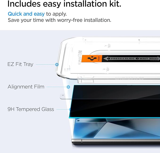 Spigen Tempered Glass Screen Protector [GlasTR EZ FIT - Privacy] Designed for Galaxy S24 Ultra [Case Friendly] - 2 Pack