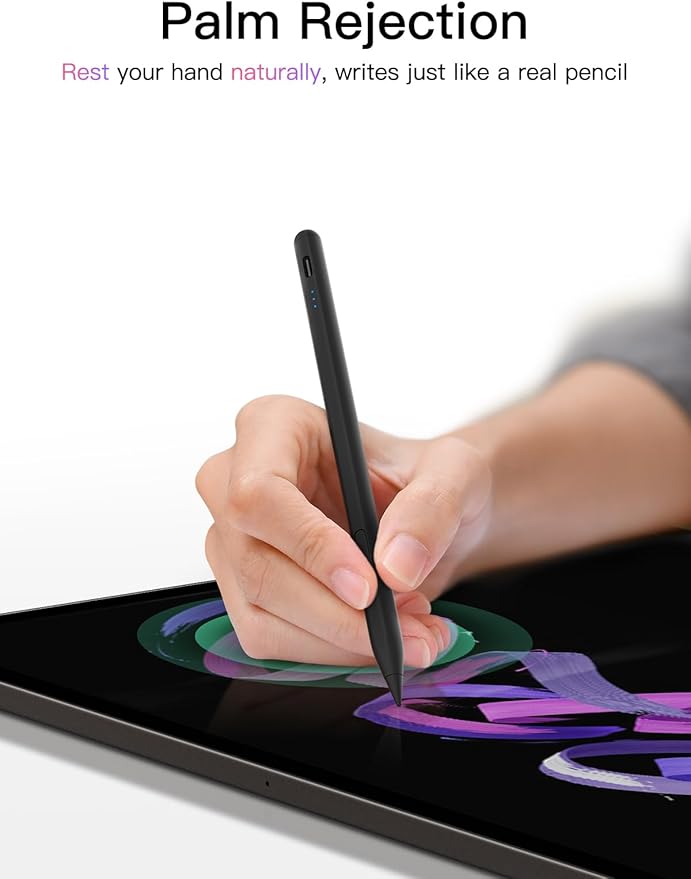 Stylus Pen for ipad 2018-2026 USB-C Fast Charging Pencil Pixel-Perfect Tilt Sensitivity for iPad 11/10/9/8/7/6/A16 iPad mini 7/6/5 iPad Air M4/3/2 11/13/5/4/3 iPad Pro M5/4 13/12.9″/11″ Black