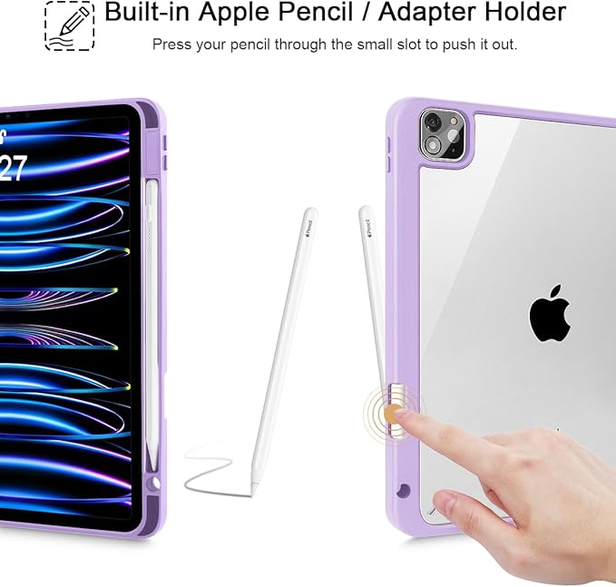 Mektron Case for iPad Pro 11 inch Case M2 2022 Generation 4th Fit 2021 2020 2018 iPad Pro 11 (3rd 2nd &amp 1st Gen) -Buit in Pencil Holder with Shockproof Cover Clear Shell Flowers &amp Adorable