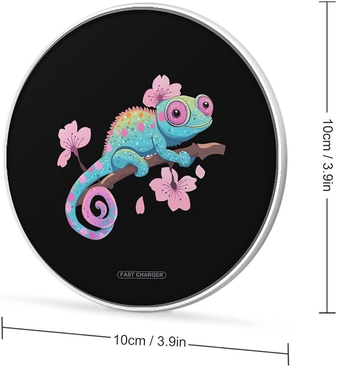 Colorful Chameleon Lizard Flower Wireless Charger Anti-Slip Wireless Charging Pad Slim Charger Mat for Men Women