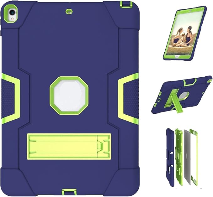 Jaorty 3 in 1 Hybrid Case for iPad Air 3 10.5 &amp iPad Pro 10.5 - Heavy Duty Rugged Stand Shockproof Anti-Slip Anti-Scratch Blue/Yellow Green