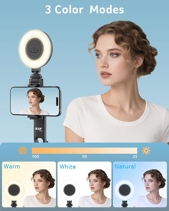 Acer Gadget Auto Face Tracking Tripod for iPhone/Cell Phone/Android/Camera with Light and Remote 64 No App 360°Rotating Tripod Selfie Stick for Tiktok YouTube Vlog Live Streaming Video Recording