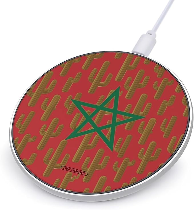 Morocco Flag Cactus Fast Portable Charger 10W Funny Graphic Phone Charging Pad with USB Cable